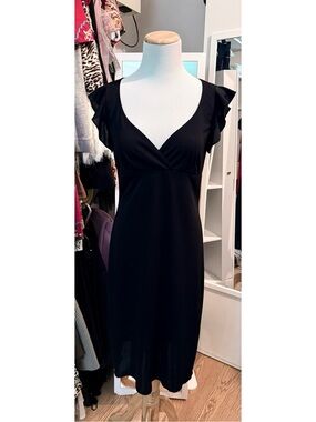 Hourglass Black V-Neck Midi Dress with Flutter Sleeves Size Medium